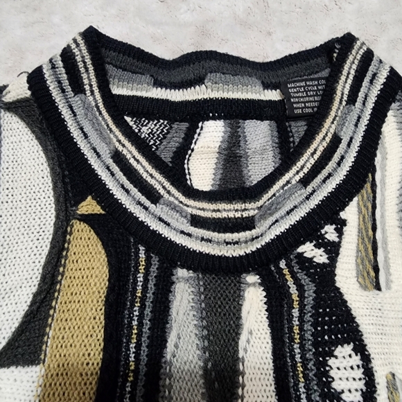 Vintage Men 3D Knit Grandpa Sweater SizeXL  90s Retro Cozy Heritage Black Grey - Picture 15 of 16